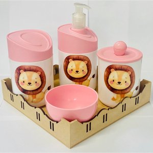 Kit Higiene Baby 3 Leoas C/bandeja Quadrada Crua