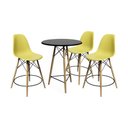 Ver imagem 1 de Conjunto Mesa Bistrô Eames Eiffel Preta Com 3 Banquetas Amarelas De Madeira - Cor: Preto