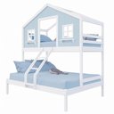 Ver imagem 1 de Beliche Casal/ Solteiro Casinha Dos Sonhos Madeira Maciça Branco/ Azul Housin