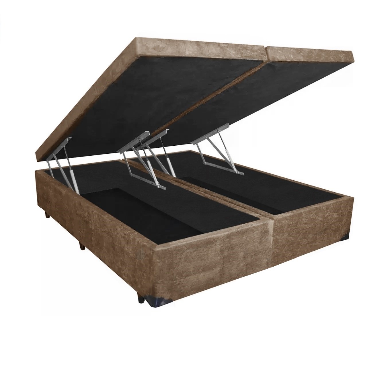 Base Box Baú King Bipartido Belos Sonhos Suede Bege 49x193x203