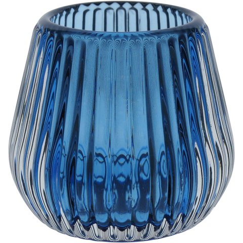 Castiçal Decorativo de Vidro Azul 6x7x7cm Porta Vela Mesa Jantar Decoração Sala