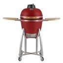 Ver imagem 1 de Churrasqueira Kamado Médio Rasco Vermelho C/ Grelha Aço Inox, Suporte e Mesas. Ideal P/ 8 Pessoas