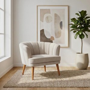 Poltrona Decorativa para Recepção Pés de Madeira Natural Tecido Veludo Premium Suporta 120kg