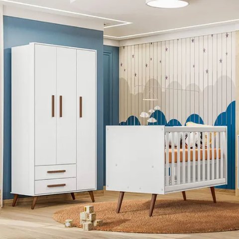 Quarto Bebê Americano e Guarda- Roupa Q Encanto Retrô - Moveis Leartam