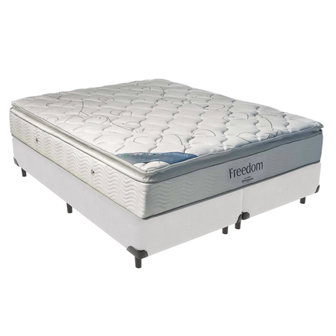 Cama Box Bipartido Casal Branco e Colchão Freedom Molas Ensacadas Ortobom
