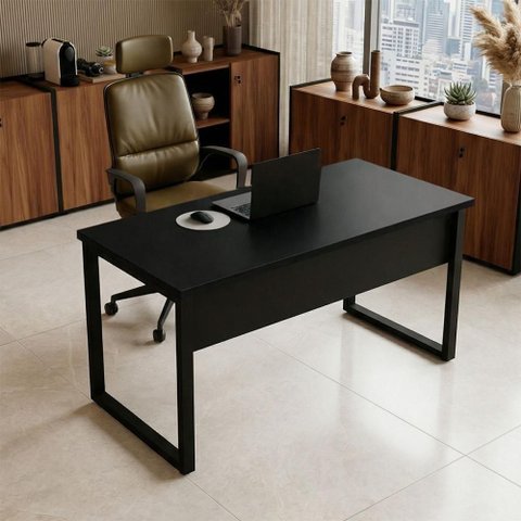 Mesa para Escritório Escrivaninha Industrial MDF 140cm Preto F5 Office