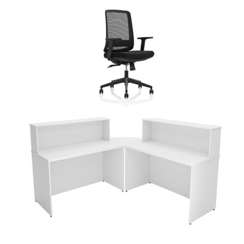 Balcão de Atendimento em L 120x60cm para Loja e Recepção + Cadeira Ergonômica Netflex Reclinável