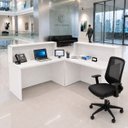 Ver mais imagens de Balcão de Atendimento em L 120x60cm para Loja e Recepção + Cadeira Ergonômica Netflex Reclinável