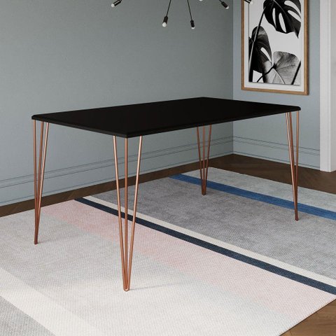 Mesa de Jantar Elen 140x80cm Tampo Preto com Base Cobre Preto