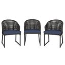 Ver imagem 1 de 3 Cadeira Noronha Aluminio Micro Pintura Preta, Tr. Telinha Corda Nautica Preta, Estofado - Azul