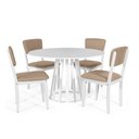 Ver imagem 1 de Mesa de Jantar Redonda Gabi Branca com 4 Cadeiras Estofadas Ella Branco/marrom Claro