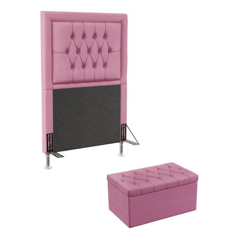 Kit Cabeceira Estofada Decorativa Antares e Calçadeira Sagitarius 90 Para Cama de Solteiro Sued Rosê