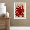 Ver imagem 1 de Quadro Casa de Praia- Polvo Vermelho 45x34cm - com Vidro:madeira Branca