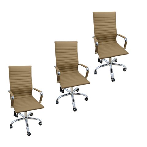 Kit 3 Cadeiras Eames Esteirinha Presidente Escritório Alta 