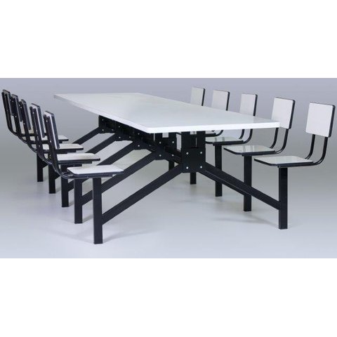 Mesa Refeitório 8 Lugares com Bancos Giratórios com Encosto
