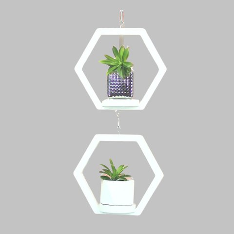 Suporte de Plantas Hexagonal Duplo Pequeno Branco Ice