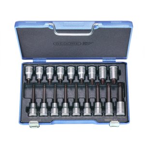 Jogo de Chaves Soquetes Tork Hexalobular de T20 À T60 Encaixe 1/2" com 18 Peças - Gedore 024797