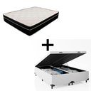 Ver imagem 1 de Cama Box Baú Queen 158 Bipartido Tecido Branco com Colchão Paris Molas Preto 67x158x198