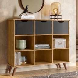 Nicho Organizador Retrô 3 Gavetas Freijó/preto - Qmovi - 2