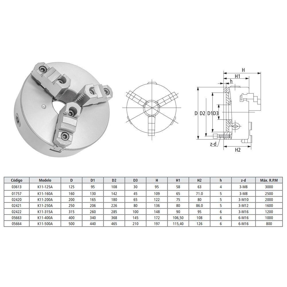 Placa para Torno Universal 315mm/12 - 3 Castanhas Reversíveis - 3