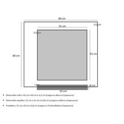 ESPELHO PARA BANHEIRO COM PRATELEIRA 40CM BRANCO - 3 ESPELHO PARA BANHEIRO COM PRATELEIRA 40CM BRANCO - 3