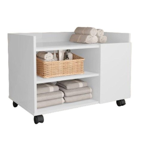 Gabinete Organizador para Banheiro ou Lavabo com Rodízio 1 Porta MDF 60cm Branco Oem