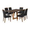 Ver imagem 3 de Conjunto Mesa Jantar Julia 1,6m Freijó Pés Cerejeira 6 Cadeiras Heloísa Almofadada - Preto Linho