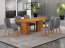 Ver imagem 1 de Conjunto Jantar 6 Cadeiras Maciça 2x1 Iza - Arbo Design - Cinamomo - Linho Cinza