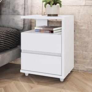 Mesa de Cabeceira Campeche com 2 Gavetas Branco - Móveis Henn