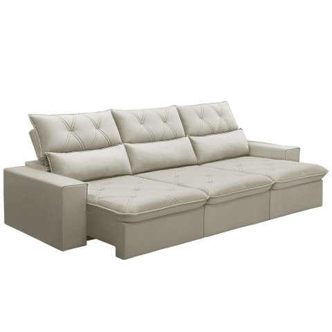 Sofá Retrátil Reclinável para Sala 4 Lugares 290cm Aires F04 Veludo Bege - Lyam Decor