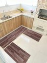 Ver imagem 1 de Kit 3 Peças Jogo Cozinha Passadeira Manta Vinilico Laminado Madeira Marrom Escuro