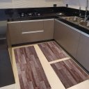 Ver imagem 3 de Kit 3 Peças Jogo Cozinha Passadeira Manta Vinilico Laminado Madeira Marrom Escuro