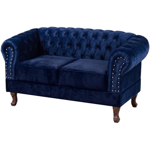 Namoradeira Chesterfield Duque 2 Lugares em Veludo:Veludo Azul Marinho