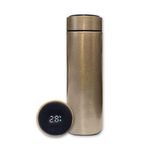 Garrafa Térmica Aço Inox com Termômetro Digital Led 500ml Dourado