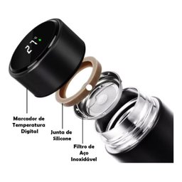 Garrafa Térmica Aço Inox com Termômetro Digital Led 500ml Dourado - 5