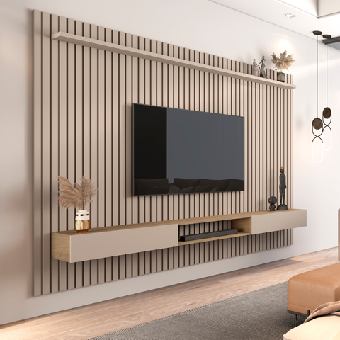 Painel Suspenso Home TV até 72 Polegadas Prateleira Ripado e Nicho Versátil 2.2:Fendi/Hanover