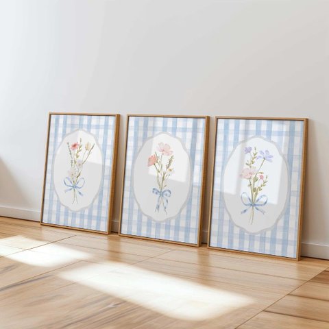 Kit 3 Quadros Decorativos Infantil - Florar NO2 - 30x40 - Moldura Madeira