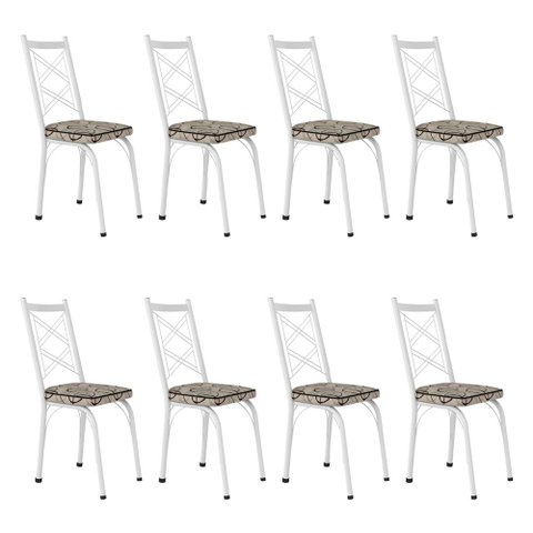 Kit 8 Cadeiras de Cozinha Delaware Estampado Cedro Pés de Ferro Branco - Pallazio