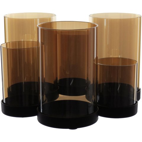 Castiçal Porta Vela Suporte 6 Partes Home&co Base Metal Vidro 16x28x26cm Âmbar