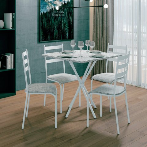 Conjunto Mesa com 4 Cadeiras 541.Sli e Tampo Quadrado Diamante Branco/Cinza