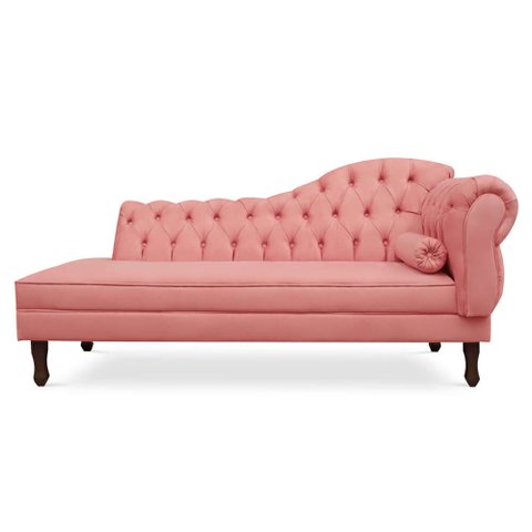 Divã Recamier Namoradeira Larissa 140cm com Capitonê - Esquerda Suede: Rosa
