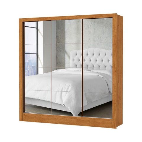 Guarda Roupa Solteiro Santiago Premium 3 Portas 2 Gavetas com Espelho Carioca Moveis Cinamomo