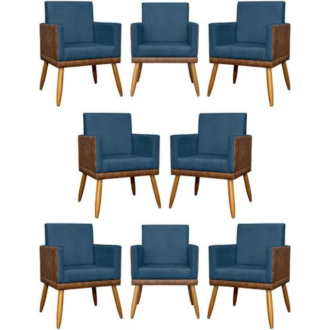 Kit 8 Poltronas Decorativas Modernas para Recepção Lis Corino Pé 30 Cm - Azul-marinho Suede