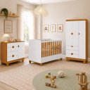 Ver imagem 1 de Conjunto Completo Apolo Berço Comoda Roupeiro 3 Portas Bebê - Branco Fosco/ Savana Fosco