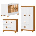 Ver imagem 2 de Conjunto Completo Apolo Berço Comoda Roupeiro 3 Portas Bebê - Branco Fosco/ Savana Fosco