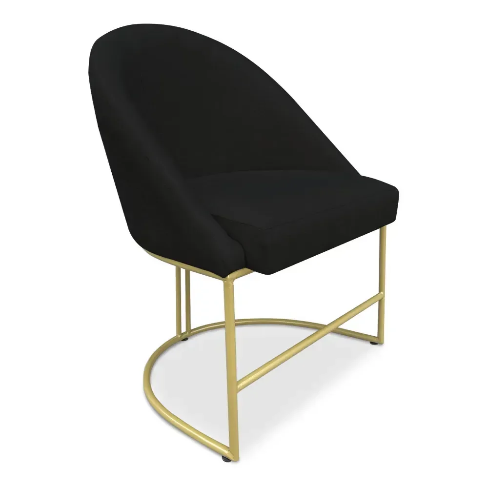 Cadeira Poltrona de Jantar Bela Base Metálica Industrial Dourado Sala Recepção Escritório Veludo Pre