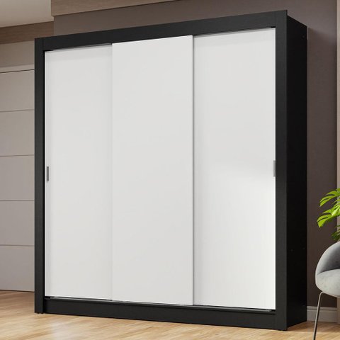 Guarda-roupa Casal 3 Portas de Correr Preto/branco Nobre Madesa