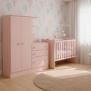 Ver imagem 1 de Quarto de Bebe Infantil Doce Sonho Berço e Guarda Roupas com Cômoda Qmovi