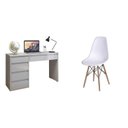 Ver imagem 2 de Conjunto Escritório 2 Peças Escrivaninha Mesa Berlim e Cadeira Eames Base de Madeira Yescasa Cinza/Off White/Branco