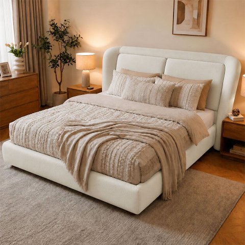 Cama Japonesa com Cabeceira Blind Seo Queen Factor Off White - Sallar Home